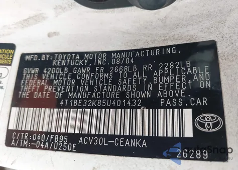 2005 Toyota Camry Le из США, поврежденный, VIN 4T1BE32K85U401432